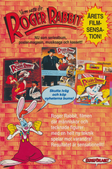 Reklam för musiksagan och poster-magasinet baserat på filmen Vem satte dit Roger Rabbit?