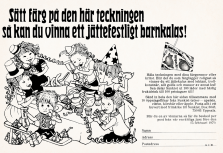 Annons för en tävling med Sunkist där den som färglägger en teckning finast vinna ett barnkalas!