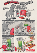 Reklam i serieformat för tuggummisorterna Bugg och Baloon