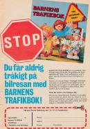 Annons för Barnens Trafikbok, en bok med nyttlig trafikinformation och spel och tidsfördriv när man ska ut och köra på vägarna