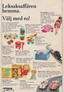 Informationsrik reklam för cirka ett dussin leksaker som saluförs av BRIO