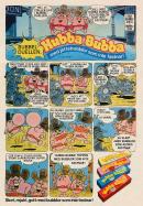 Seriereklam för tuggummit Hubba Bubba där kletisarnas tuggummi blåser små bubblor och fastnar i ansiktet