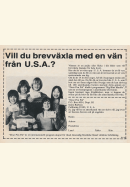 Reklam för Dear Pen Pal, en tjänst där du kan hitta en brevvän i USA