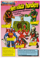 Reklam för nya leksaksfigurer i serien Master of the Universe, totalt fem figurer finns avbildade tillsammans med en fästning som heter Fright Zone