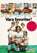 Reklam för GB Glass och deras storförpackningar med pinnglass. I annonsen finns även Ralf Edström