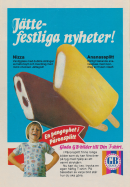 Reklam för två glassnyheter från GB Glass: Nizza och ananassplitt