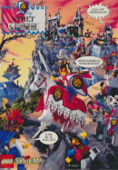 Fartfylld annons för LEGO där olika byggsatser med medeltida riddartema visas upp