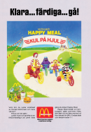 Reklam för Happy Meal från McDonalds som visar upp Ronald McDonald och hans kompisar på olika cyklar
