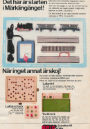 Annons för BRIO med produkter som Märklin järnväg, luffarschack, labyrintspel med mera