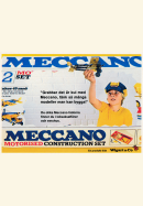 Reklam för Meccano med en pojke som byggt ett flygplan av Meccano-bitar