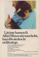 Annons för läkemedlet Albyl Minor, ett smärtstillande speciellt riktat mot barn