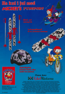 Reklam för idrottsprylar som har Musse Piggs ansikte och namn på sig. 