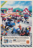Reklam för Legoland Stad med en Shell bensinstation i fokus för bilden