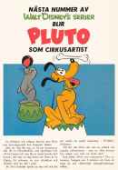 Reklam för nästa nummer av Walt Disneys Serier med en historia om Pluto