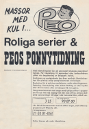Reklam för Peos Ponnytidning där det finns en liten illustration av figuren Peo, men mest textinformatation om hur man prenumererar på tidningen