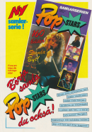 Reklam för samlarserien Pop Stars där man går se albumet med foton av popstjärnor som Joey Tempest, Prince, Bruce Springsteen och Madonna