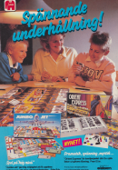 Två personer som i en annons för brädspel från Jumbo och kedjan Leksam spelar spelet OrientExpress