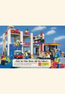 Reklam för LEGO där man ser en uppbyggd byggsats i form av ett parkeringsgarage