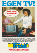 Reklam för Önskeklubben i tidningen Lilla Fridolf där Taki Katakalidis har fått en TV