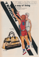 Tecknad reklam för Tenson sportkläder och sportväskor