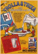 Rice Crispies maskotar Snap, Crackle och Pop visar ett trick där du kan få två gafflar att hänga utanför ett glas på ett nästan magiskt vis