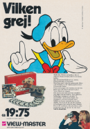 Annons för View-Master där det lyfts fram att man kan se Kalle Anka i 3D med View-Master